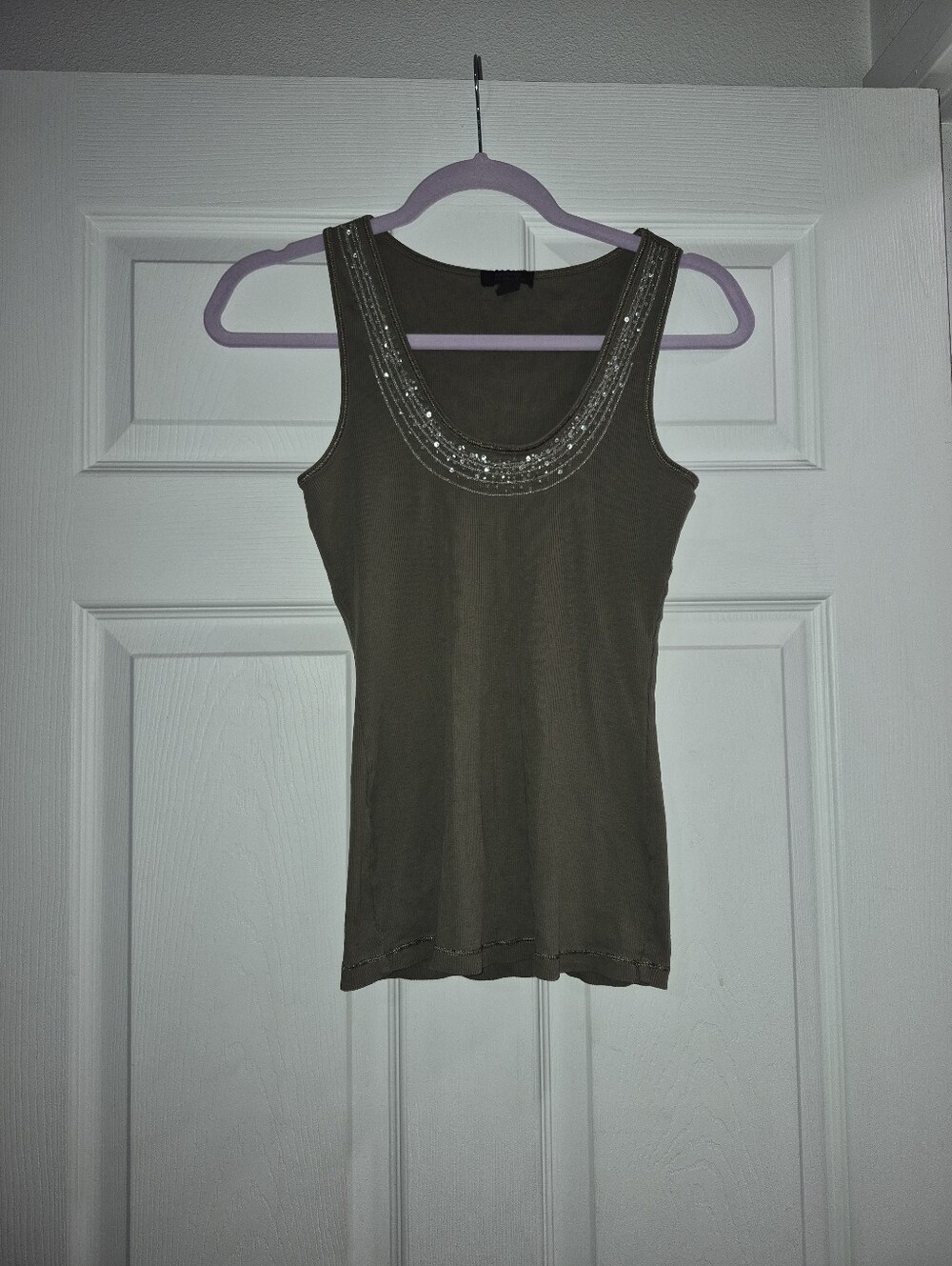 Express Olive Beaded Scoop Neck Tank